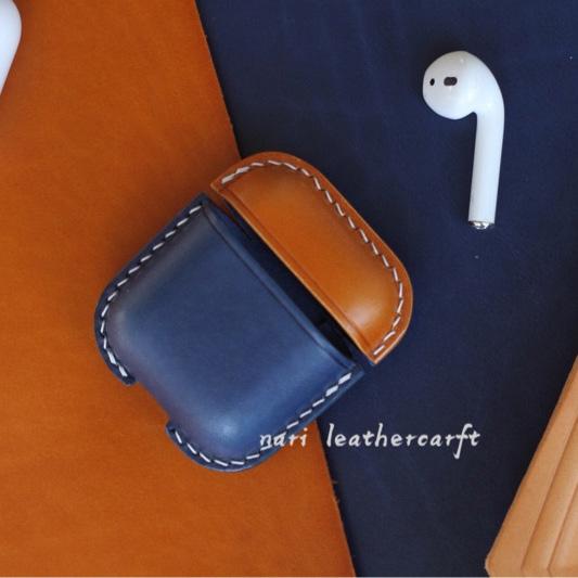 Personalized Brown &Blue Leather AirPods 1,2 Case Custom Leather 1,2 AirPods Case Airpod Case Cover