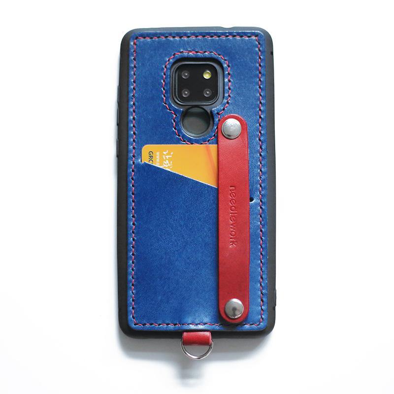 Handmade Blue Leather Huawei Mate 20 Case with Card Holder CONTRAST COLOR Huawei Mate 20 Leather Case - iwalletsmen