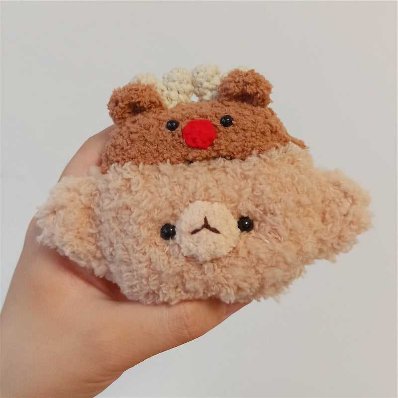Girl's Cute Bear&ReinDeer AirPods Pro Cases Handmade Crochet AirPods 1/2 Cases Coffee Airpod Cases Cover