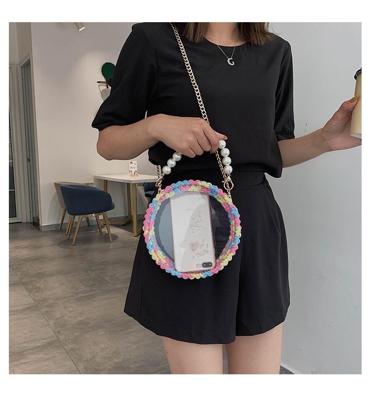 Cute Round Pink Flap Crochet Crossbody Purse PMMA Crochet Shoulder Round Handbag for Girl Circle Crochet Crossbody Purses
