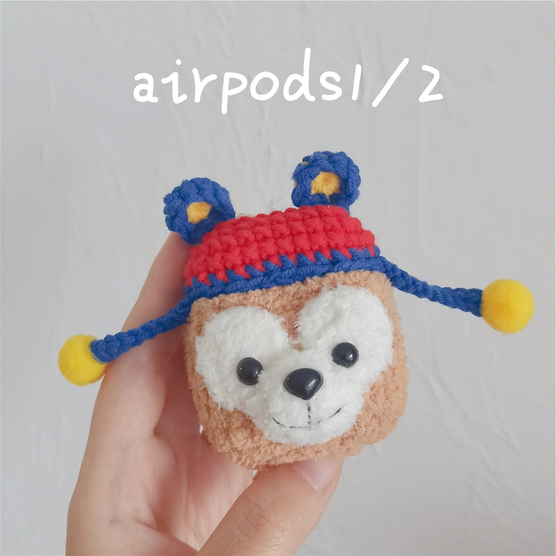 Girl's Cute Bear AirPods 1/2 Case Handmade Crochet Khaki AirPods Pro Cases Airpod Case Cover