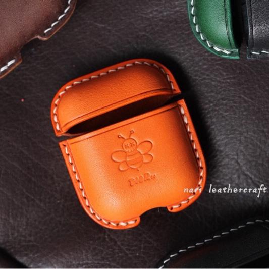 Personalized Orange Leather AirPods 1,2 Case Custom Orange Leather 1,2 AirPods Case Airpod Case Cover
