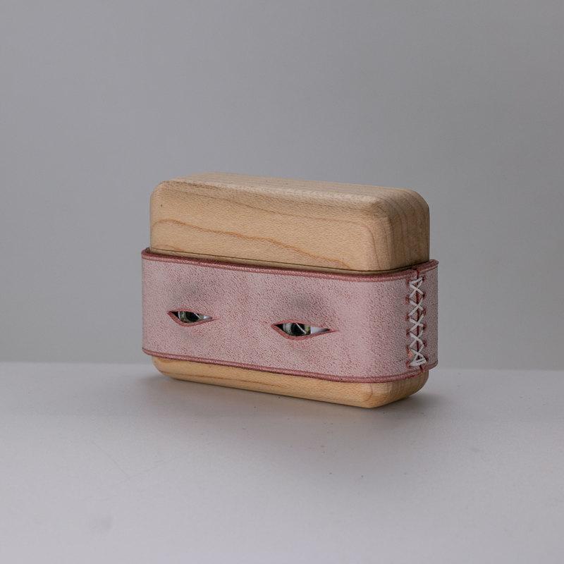 Handmade Pink Leather Wood AirPods Pro Case with Eyes Custom Leather AirPods Pro Case Airpod Case Cover - iwalletsmen