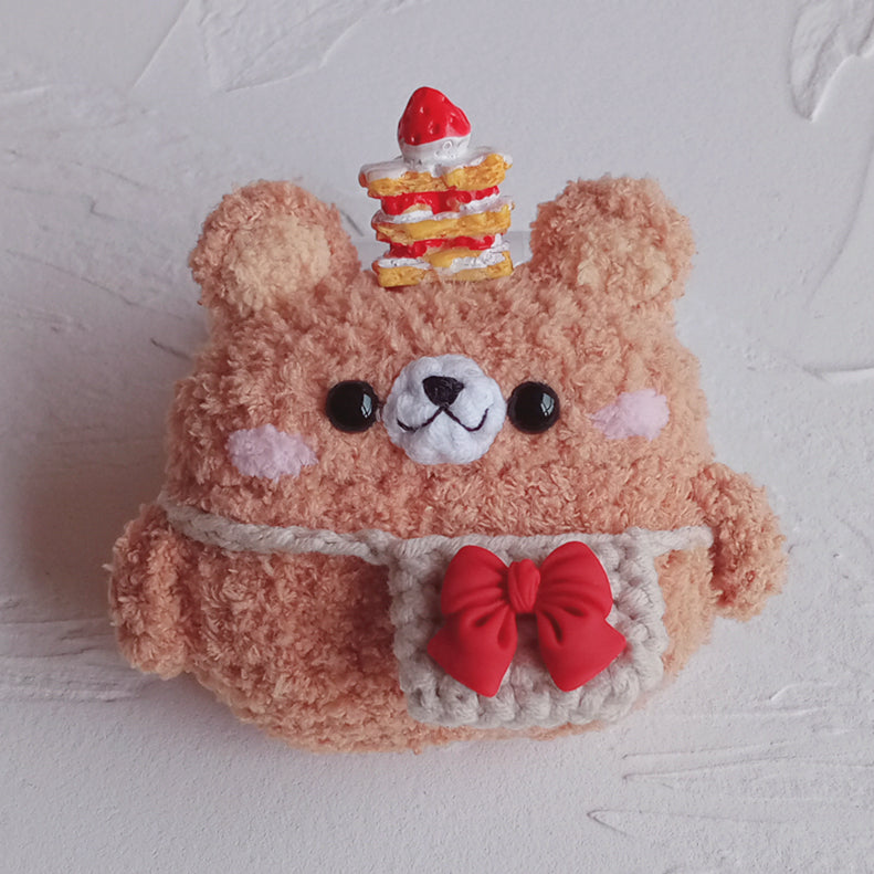 Camel Girl's Cute Bear AirPods Pro Cases Handmade Crochet AirPods 1/2 Case Camel Airpod Cases Cover