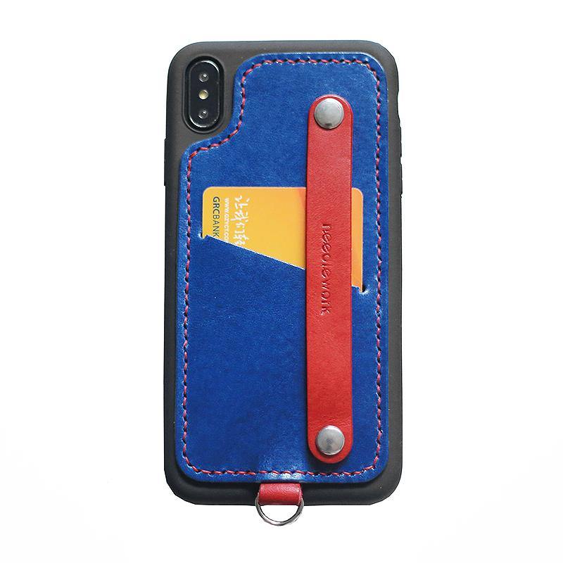 Handmade Blue Leather iPhone X Case with Card Holder CONTRAST COLOR iPhone X Leather Case - iwalletsmen