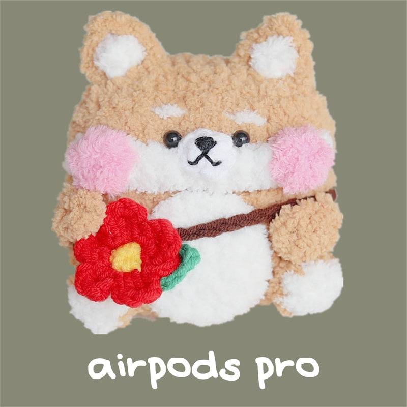 Camel Girl's Cute Shiba Inu AirPods Pro Cases Handmade Crochet AirPods 1/2 Cases Apple Airpod Cases Cover