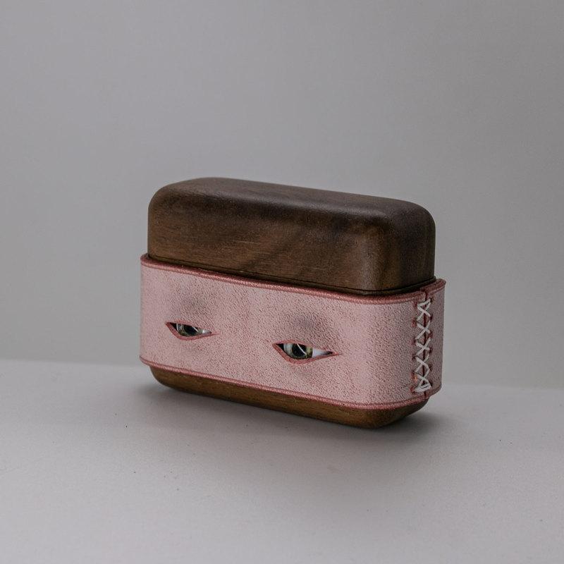 Handmade Pink Leather Coffee Wood AirPods Pro Case with Eyes Custom Leather AirPods Pro Case Airpod Case Cover - iwalletsmen