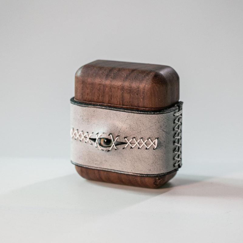Handmade Black Leather Wood AirPods 1,2 Case with Eye Black Leather AirPods 1,2 Case Airpod Case Cover - iwalletsmen