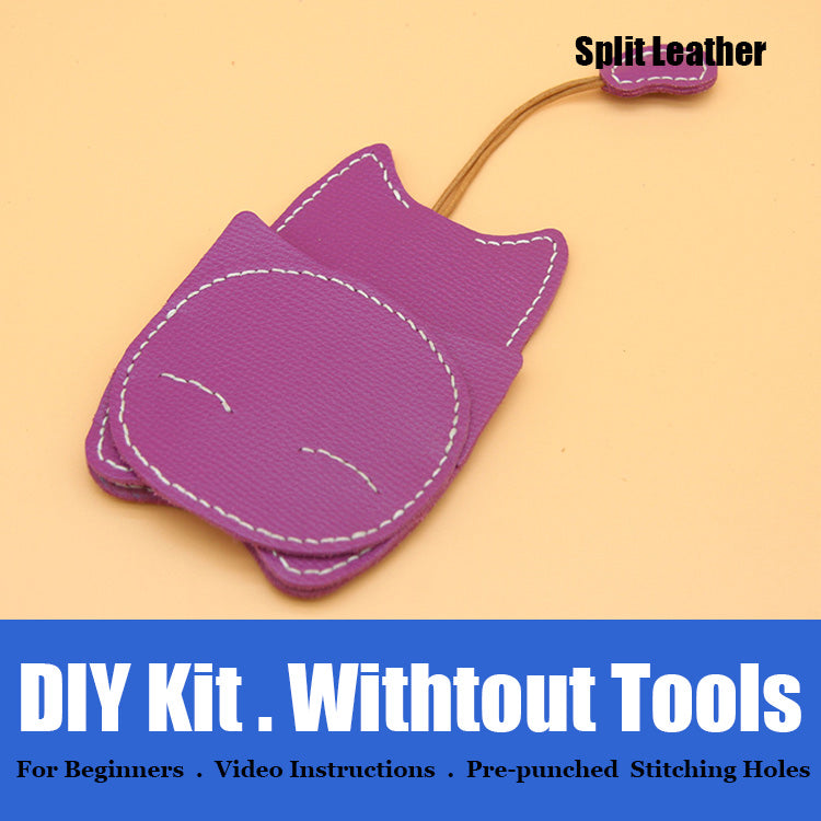 Cute DIY Leather Key Holder Kit DIY Eco Leather Project DIY Purple Leather Womens KeyChain DIY Leather KeyRing Kit