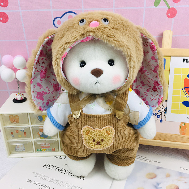 The Best Teddy Bear With Khaki Corduroy Bunny Hat Overall Doll Overall Cos Stuffed Bears Toy Christmas Gifts for Her / Girlfriend Mom Kids