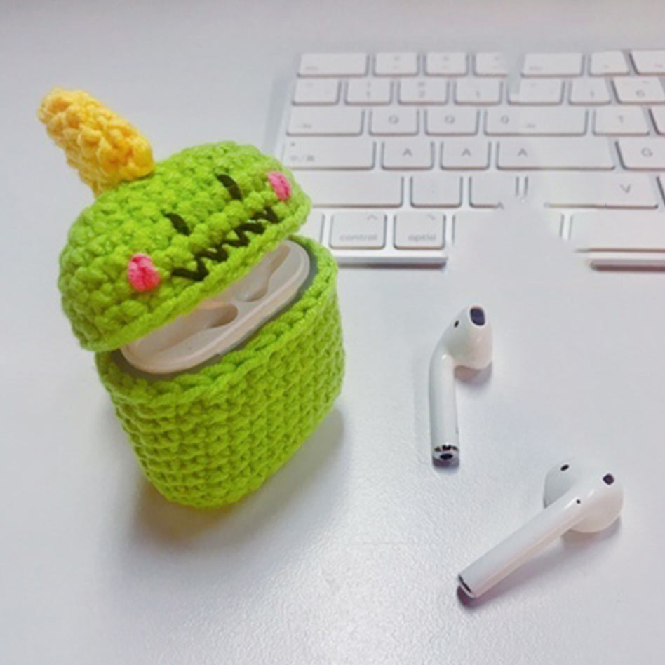 Girl's Cute AirPods Pro Cases Knit Green Monster Handmade Kawaii AirPods 1/2 Case Green Airpod Case Cover
