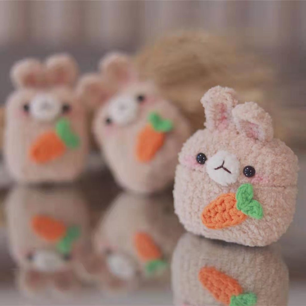 Girl's Cute Bunny AirPods 1/2 Case Handmade Crochet Khaki AirPods Pro Cases Airpod Case Cover