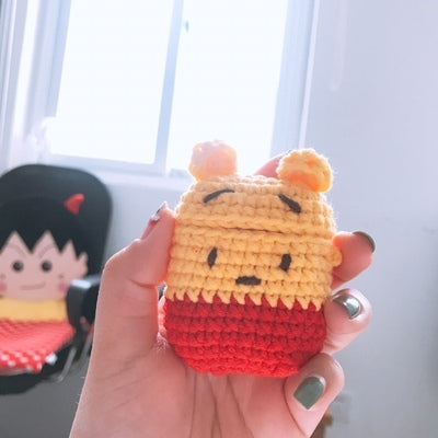Girl's Cute AirPods Pro Cases Knit Pooh Bear Handmade Kawaii AirPods 1/2 Case Pooh Bear Airpod Case Cover