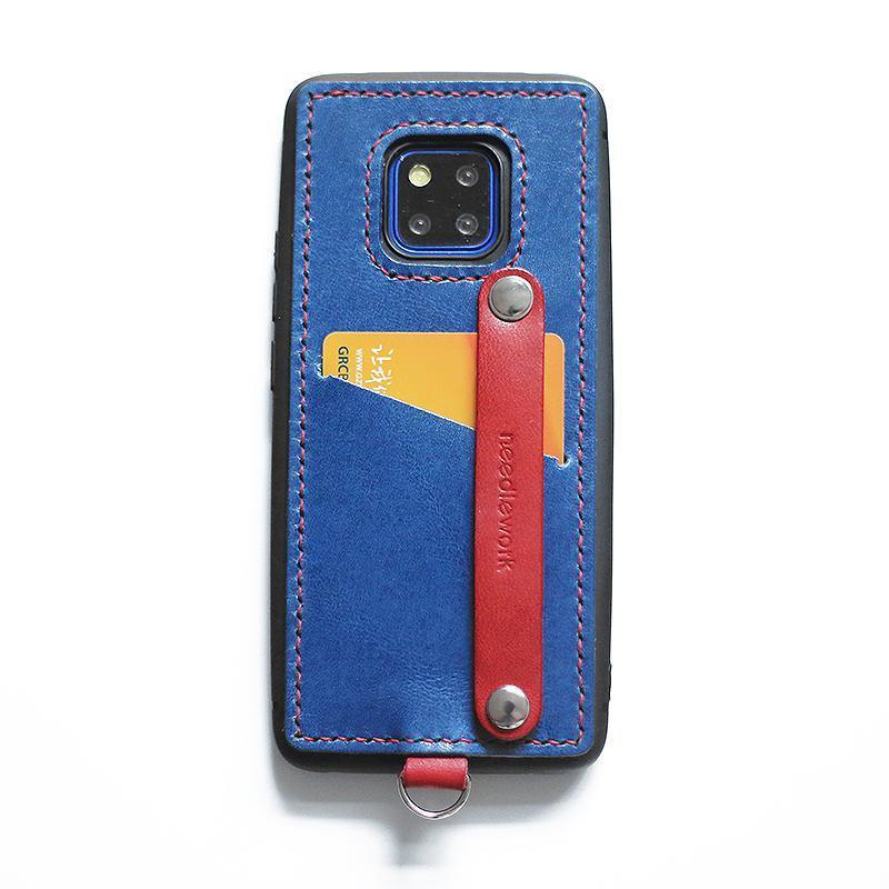 Handmade Blue Leather Huawei Mate 20 Pro Case with Card Holder CONTRAST COLOR Huawei Mate 20 Pro Leather Case - iwalletsmen