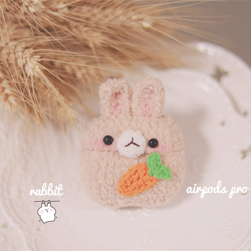 Girl's Cute Bunny AirPods Pro Cases Handmade Crochet Khaki AirPods 1/2 Cases Airpod Case Cover