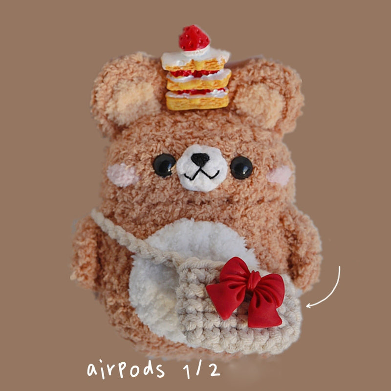 Camel Girl's Cute Bear AirPods 1/2 Cases Handmade Crochet AirPods Pro Case Camel Airpod Cases Cover
