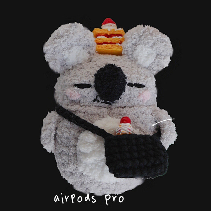 Gray Girl's Cute Koala AirPods Pro Cases Handmade Crochet AirPods 1/2 Case Gray Airpod Cases Cover