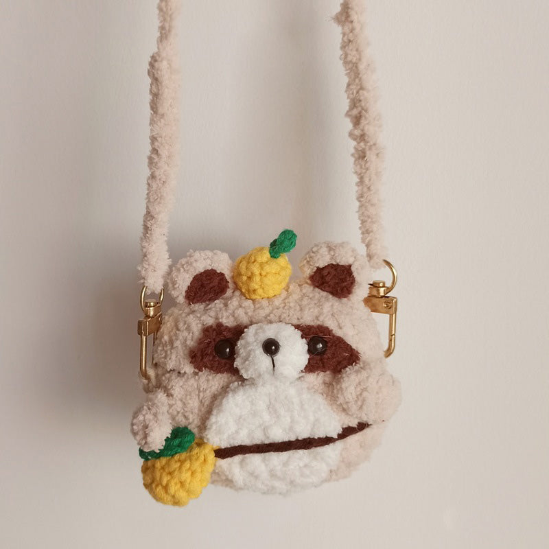 Girl's Cute Raccoon AirPods 1/2 Case Handmade Crochet AirPods Pro Cases With Shoulder Strap Airpod Cases Cover