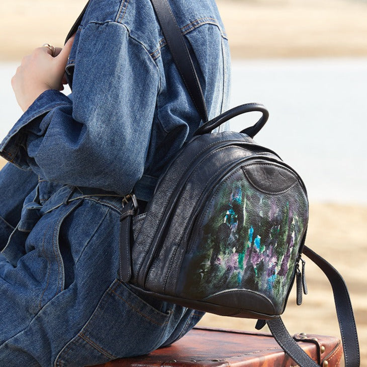 carpet leather backpack Moroccan Leather Backpack Black Rucksack Boho Kilim Carpet Bohemian Travel  Bag