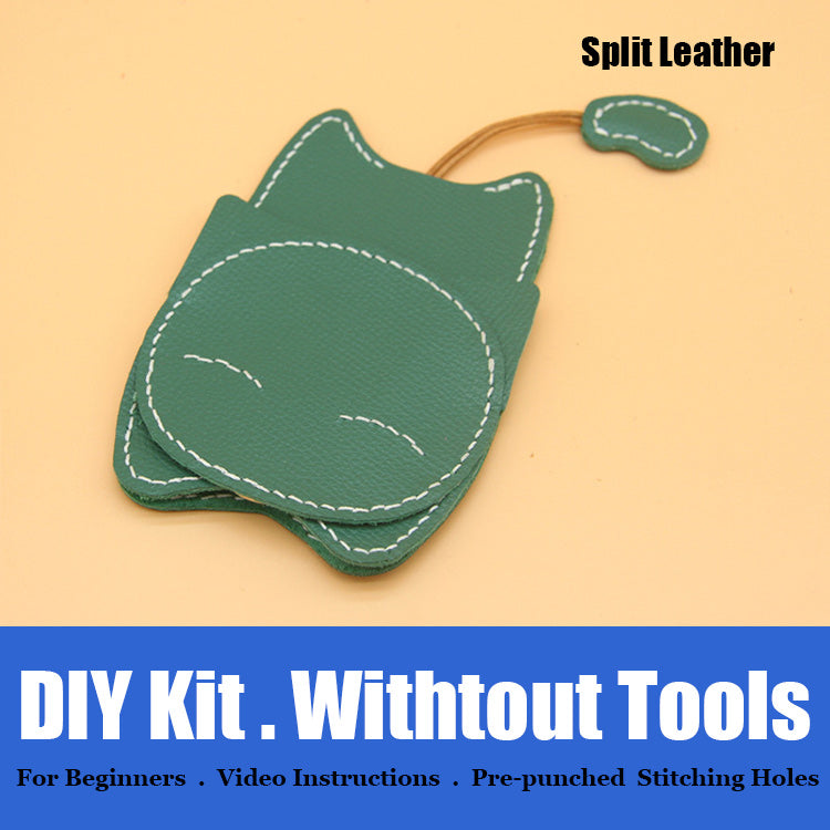 Cute DIY Leather Key Holder Kit DIY Eco Leather Project DIY Dark Green Leather Womens KeyChain DIY Leather KeyRing Kit