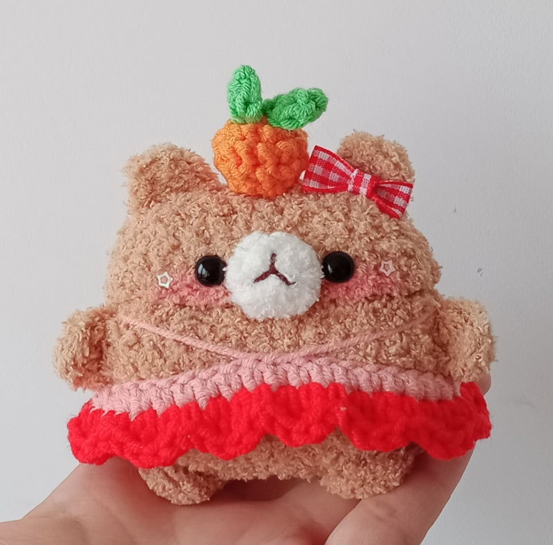 Girl's Cute Bear Girl AirPods Pro Case Handmade Crochet Khaki AirPods 1/2 Cases Airpod Case Cover