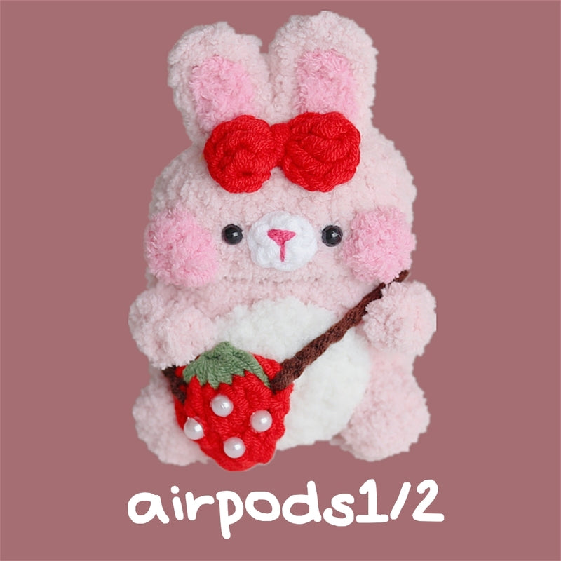 Pink Girl's Cute Bunny AirPods 1/2 Case Handmade Crochet AirPods Pro Cases Bunny Airpod Cases Cover