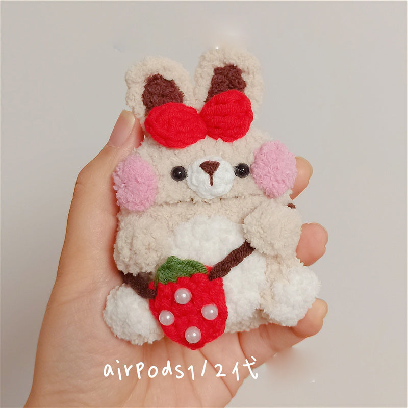 Girl's Cute Bunny AirPods 1/2 Case Handmade Crochet AirPods Pro Cases Beige Airpod Cases Cover