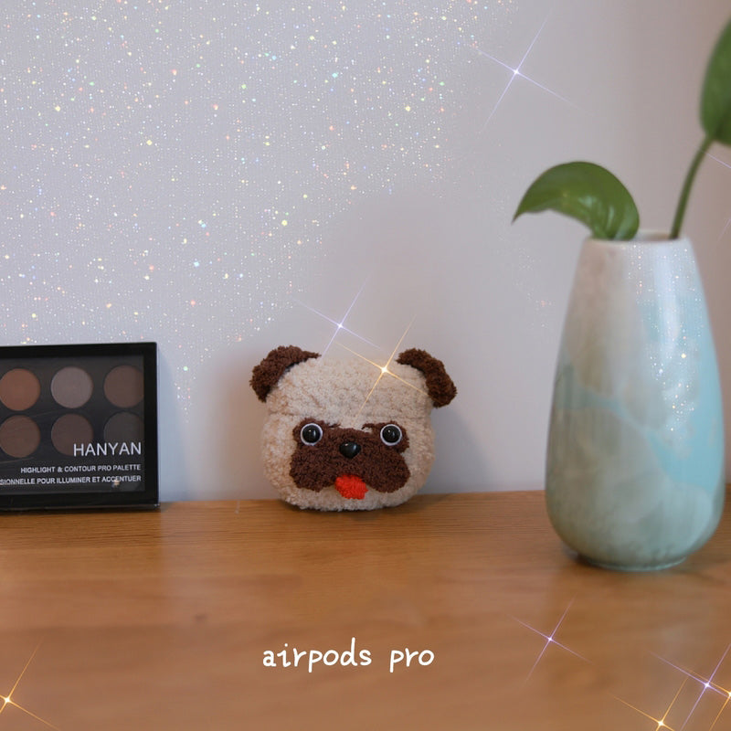 Girl's Cute Pug AirPods Pro Case Handmade Crochet AirPods 1/2 Cases Pug Airpod Case Cover