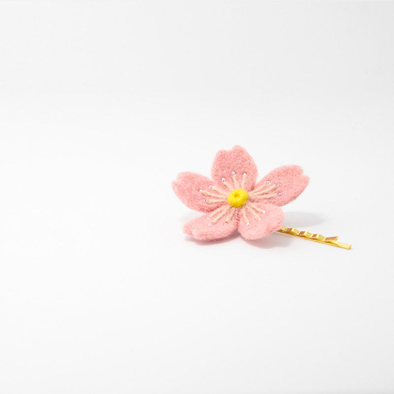 Needle Felted project Hair Pin Flower Sakura Jewelry Craft