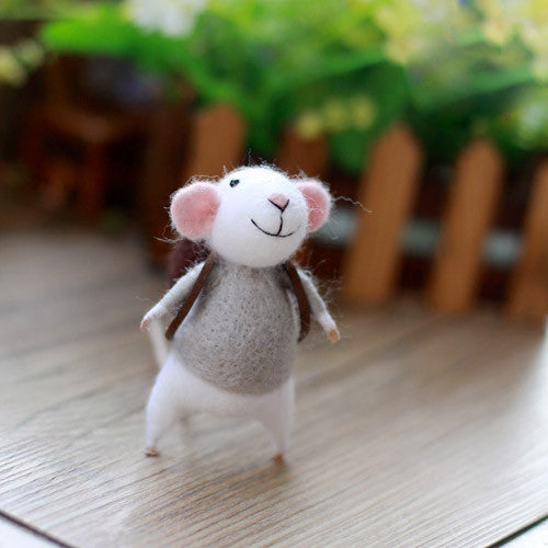 Needle Felted Felting project Wool Animals Gray Cute Backpack Mouse