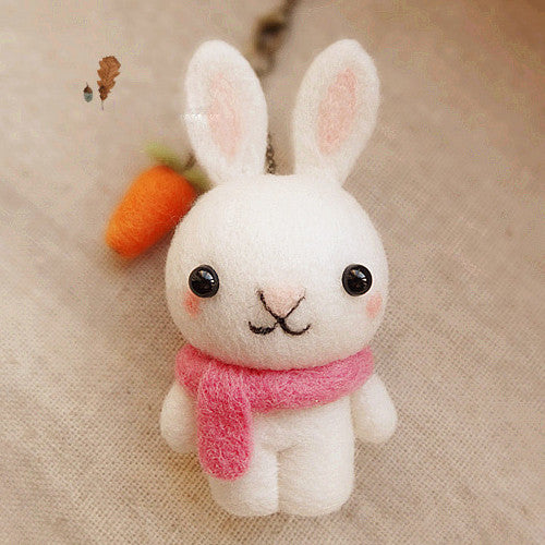 Needle Felted Felting project Wool Animals Bunny White Scarf Cute Craft