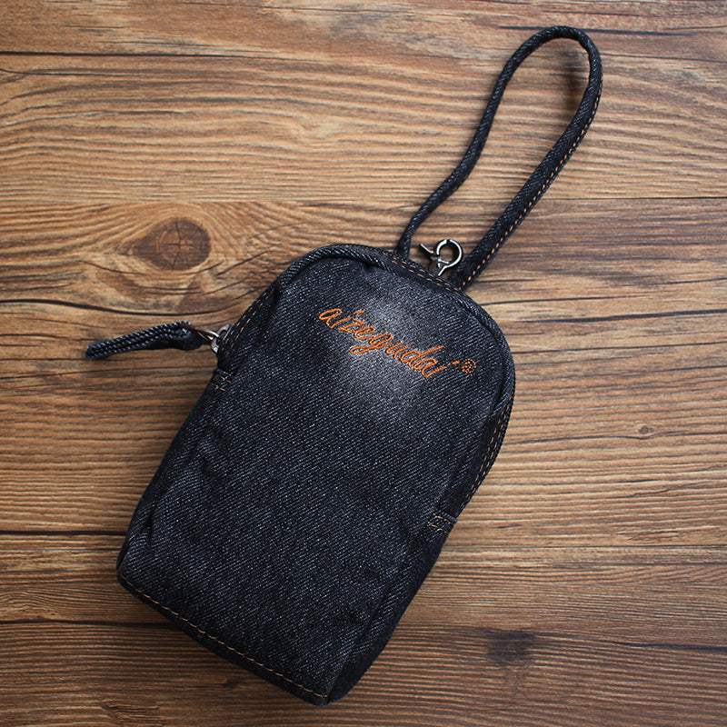 Vintage Womens Black Denim Mini Card Pouch Denim Small Phone Purse with Wristlet for Women