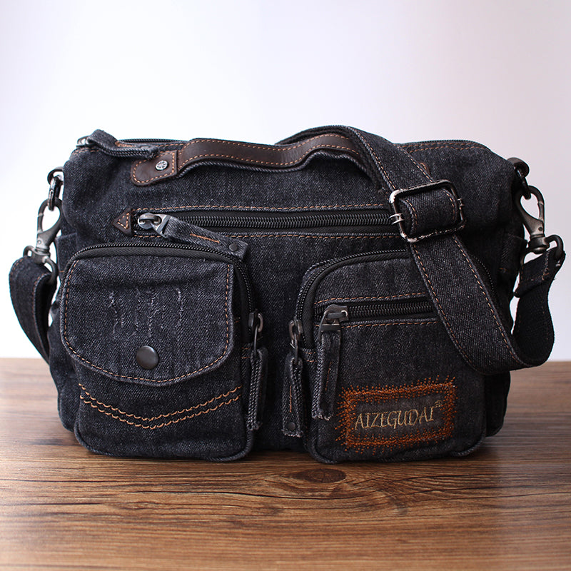 Blue Denim Side Bag Mens Denim Messenger Bag Vintage Denim