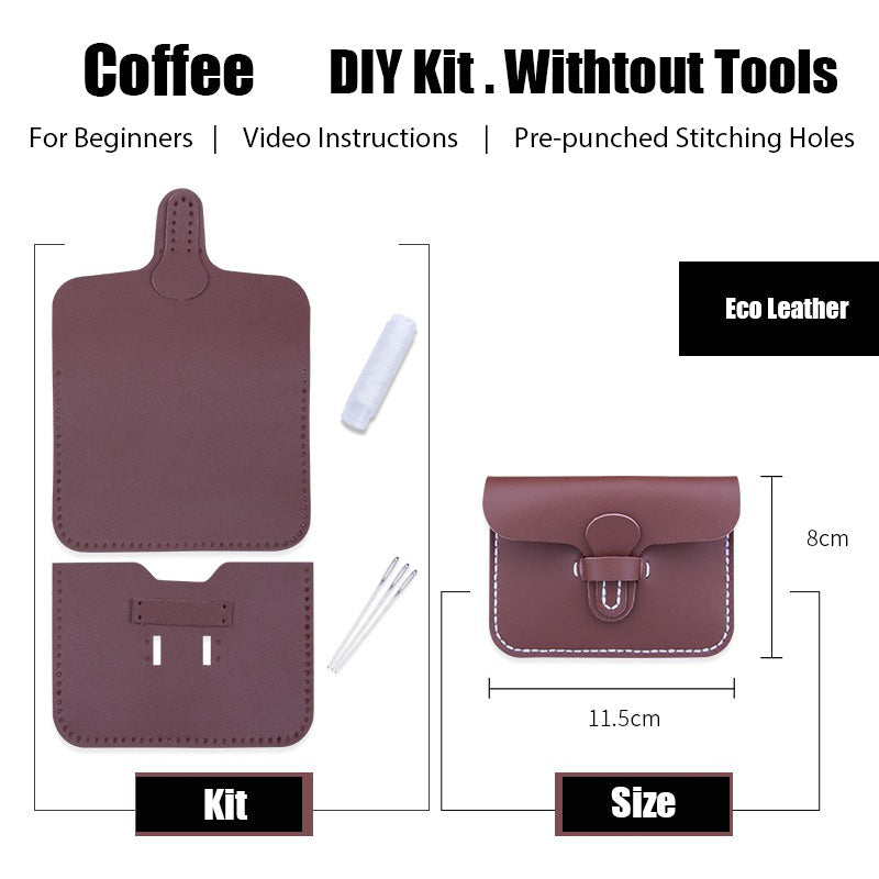 Coffee Leather Card Holder Kit DIY Slim Leather Buckle Coin Wallet Kit DIY Eco Leather Project