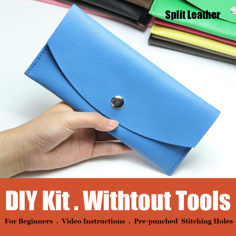 DIY Leather Wallets Kit DIY Dark Blue Eco Leather Projects DIY Minimalist Leather Wallet DIY Leather Womens Wallet Kit