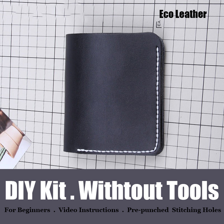 Womens Leather Small Wallet Kit DIY Black Leather Slim Wallets Kit DIY Eco Leather Project DIY Leather Kit