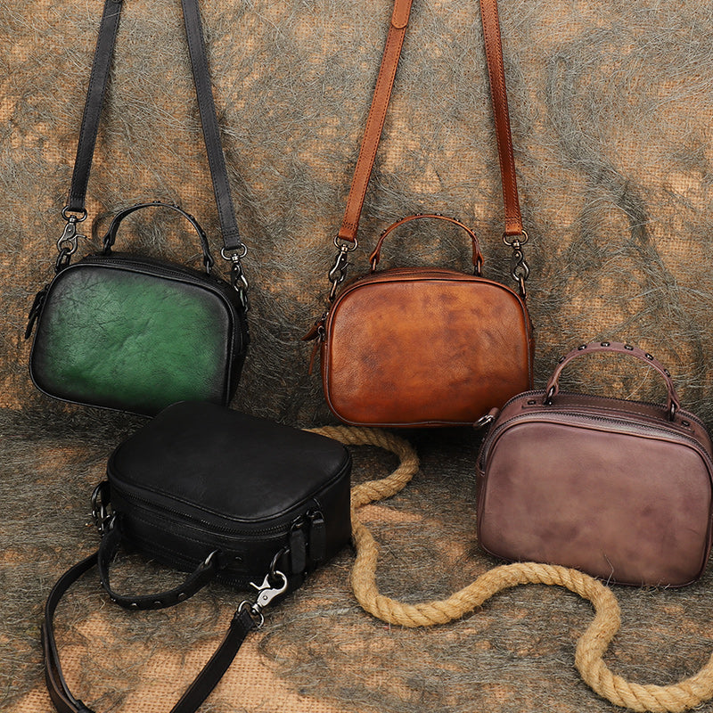 Vintage Leather Womens Around Handbag Shoulder Bags Crossbody Purse for Women