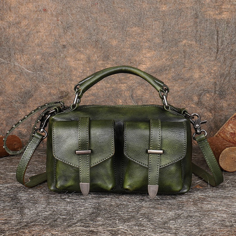 Vintage Green Leather Womens Satchel Shoulder Bags Handbag Crossbody Purse  for Ladies