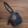 Vintage Mens Blue Denim Mini Pouch Denim Small Card Coin Bag with Lanyard for Women