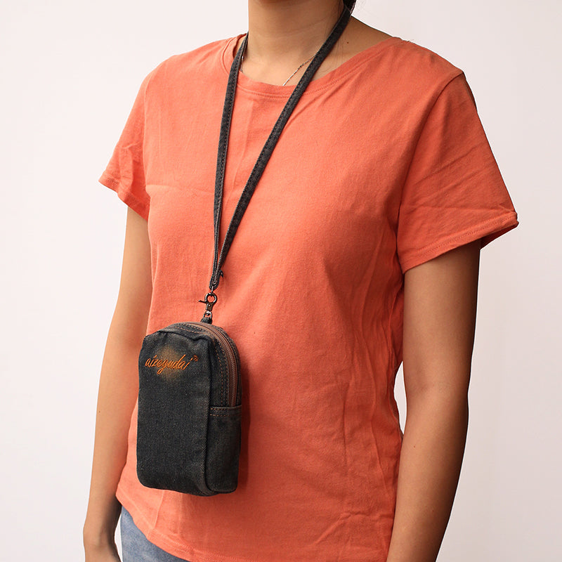 Vintage Womens Denim Mini Pouch with Wristlet Denim Small Phone Bag Purse for Women