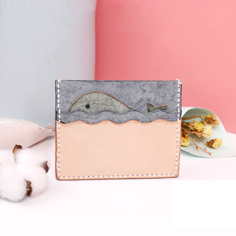 leather card sleeve template Leather Pattern Leather Card Holder Pattern Whale Card Wallet Leather Craft Patterns Leather Templates Back Glue Paper + Kraft Paper