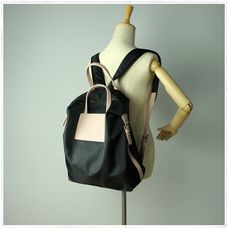 Womens Black&Pink Nylon Backpack Bag Best Satchel Backpack Nylon Leather School Rucksack for Ladies