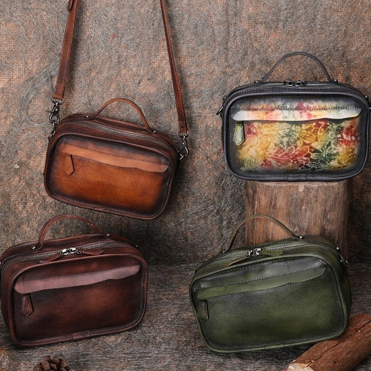 Handmade Womens Leather Mini Satchel Shoulder Bag Best Handbag Cube Crossbody Purses for Ladies
