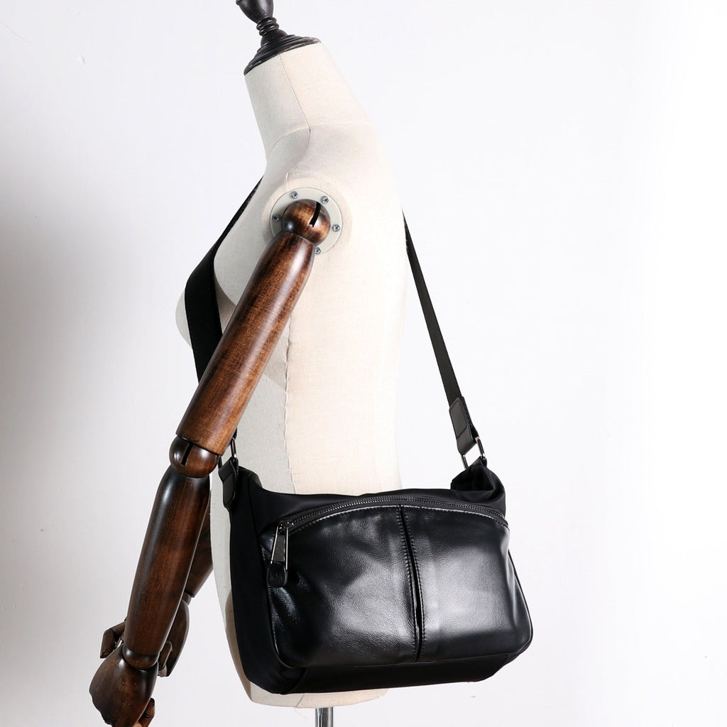 Womens Nylon Leather Small Shoulder Bag Womens Black Nylon Crossbody Bag Nylon Work Shoulder Purse for Ladies