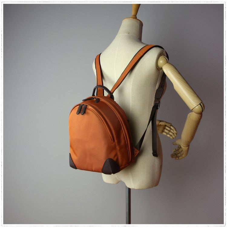 Womens Nylon Small Backpack Bag Orange Best Mini Backpack Purse Nylon Rucksack for Ladies