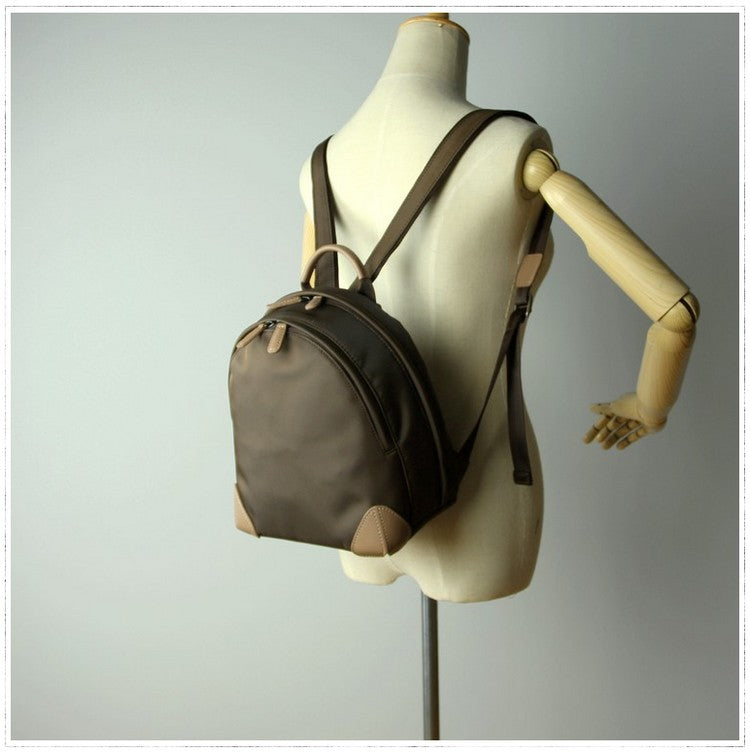Womens Nylon Small Backpack Bag Dark Blue&Brown Best Mini Backpack Purse Nylon Rucksack for Ladies