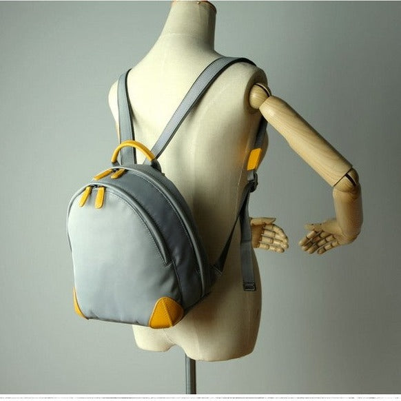 best mini nylon backpack Womens Nylon Small Backpack Bag Light Gray&Yellow Best Mini Backpack Purse  Nylon Rucksack for Ladies