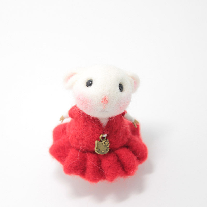 Needle Felted Felting project Animals Cute Red Dress Mouse - Feltify