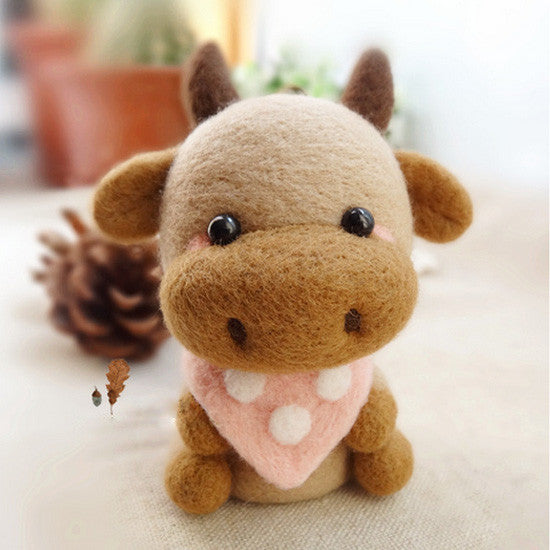 Needle Felted Felting project Wool Animals Brown Cow Cute Craft
