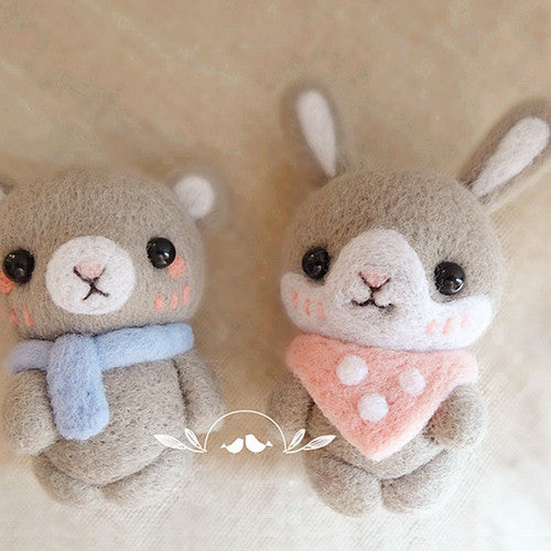 Needle Felted Felting project Wool Animals Bear Bunny Scarf Cute Craft